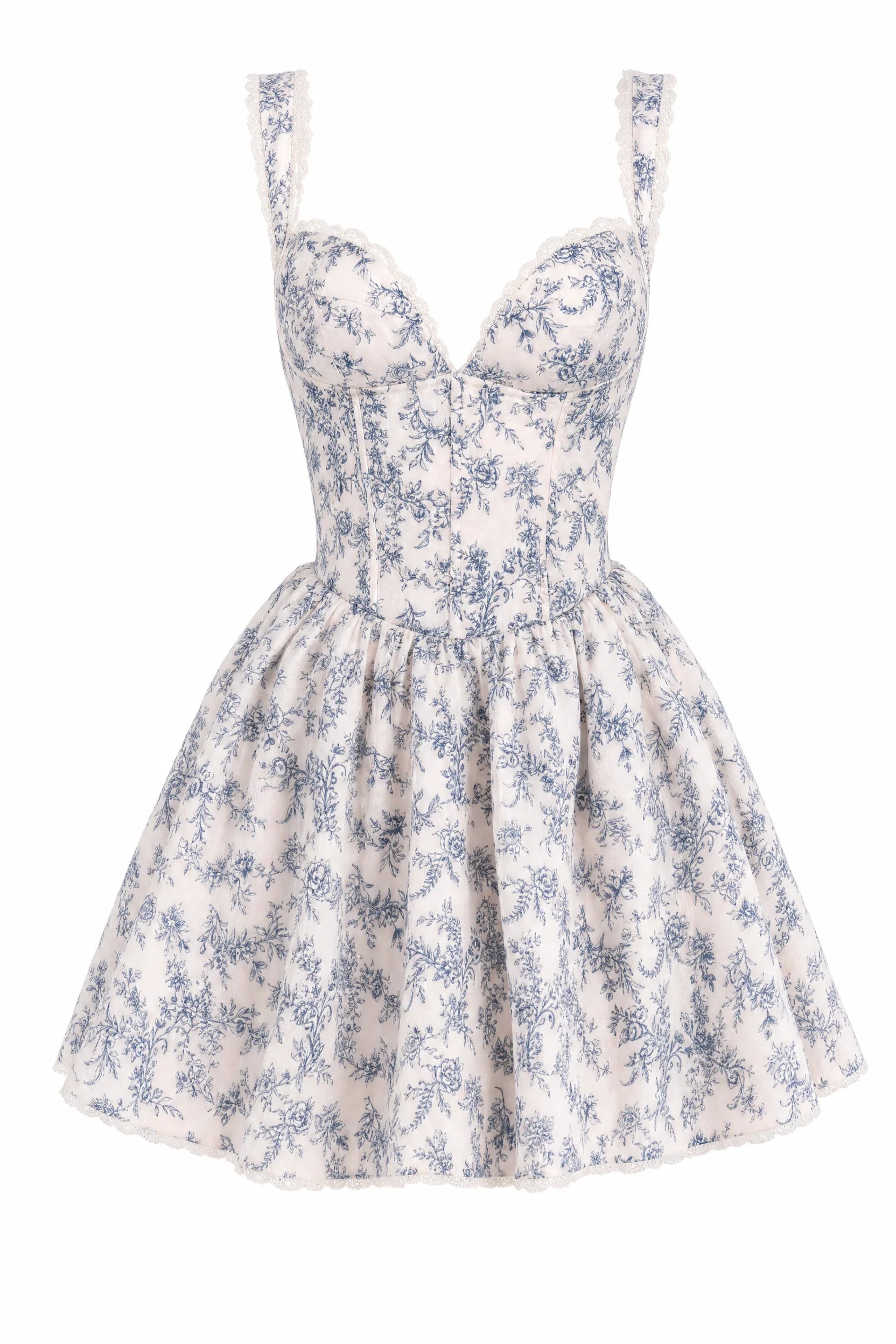 Robe bleue fleurie bustier corset | Lounelle Paris