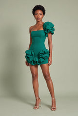 Asymmetrische bustierjurk met volant