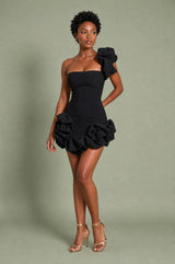 Asymmetrische bustierjurk met volant