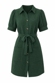 Robe chemise vert armée manches bouffantes | Lounelle Paris