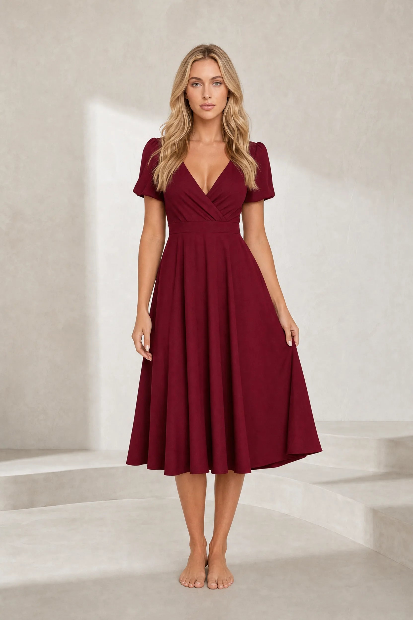 Robe col V croisé manches bouffantes | Lounelle Paris