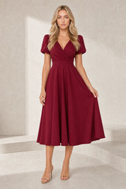 Robe col V croisé manches bouffantes | Lounelle Paris