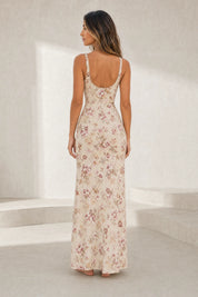 Robe longue abricot fleurie dos nu | Lounelle Paris