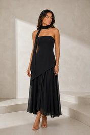 Robe longue asymétrique avec tour de cou | Lounelle Paris