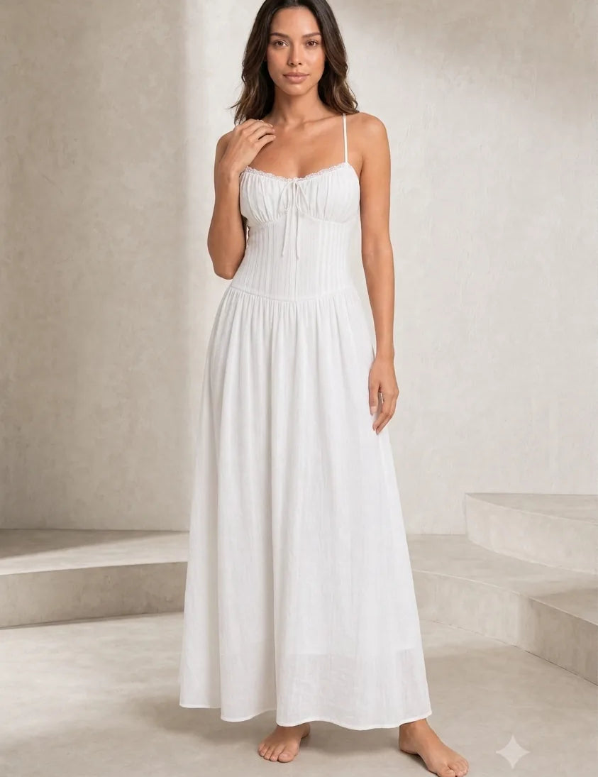 Robe longue blanche bretelles dentelle | Lounelle Paris