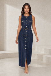 Robe longue bleu foncé sans manches | Lounelle Paris