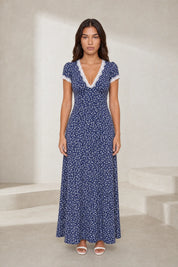 Robe longue bleu marine col V | Lounelle Paris