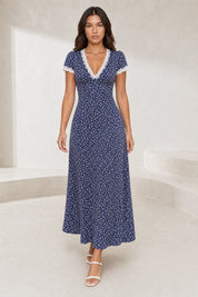 Robe longue bleu marine col V | Lounelle Paris