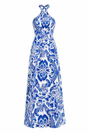 Robe longue bleue col halter dos nu | Lounelle Paris