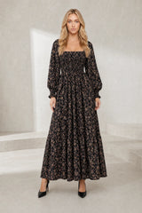Robe longue fleurie manches bouffantes