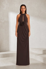 Robe longue marron foncé col licou