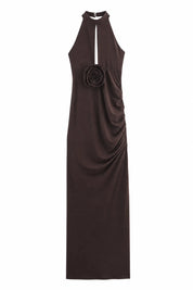 Robe longue marron foncé col licou | Lounelle Paris