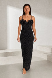 Robe longue noire fines bretelles | Lounelle Paris
