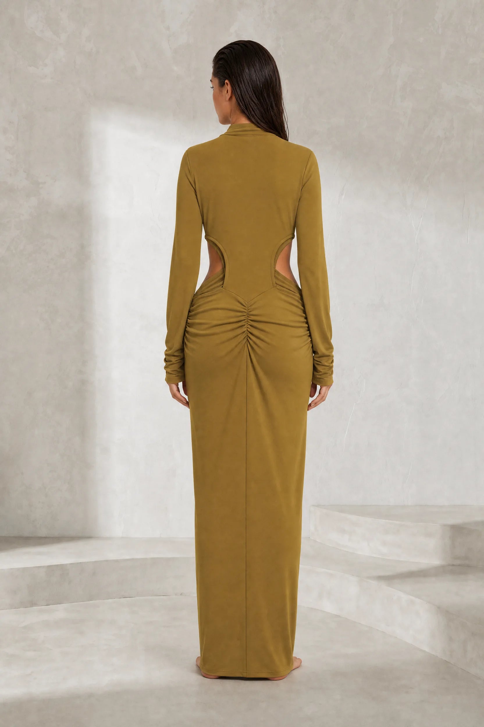 Robe longue olive col montant | Lounelle Paris
