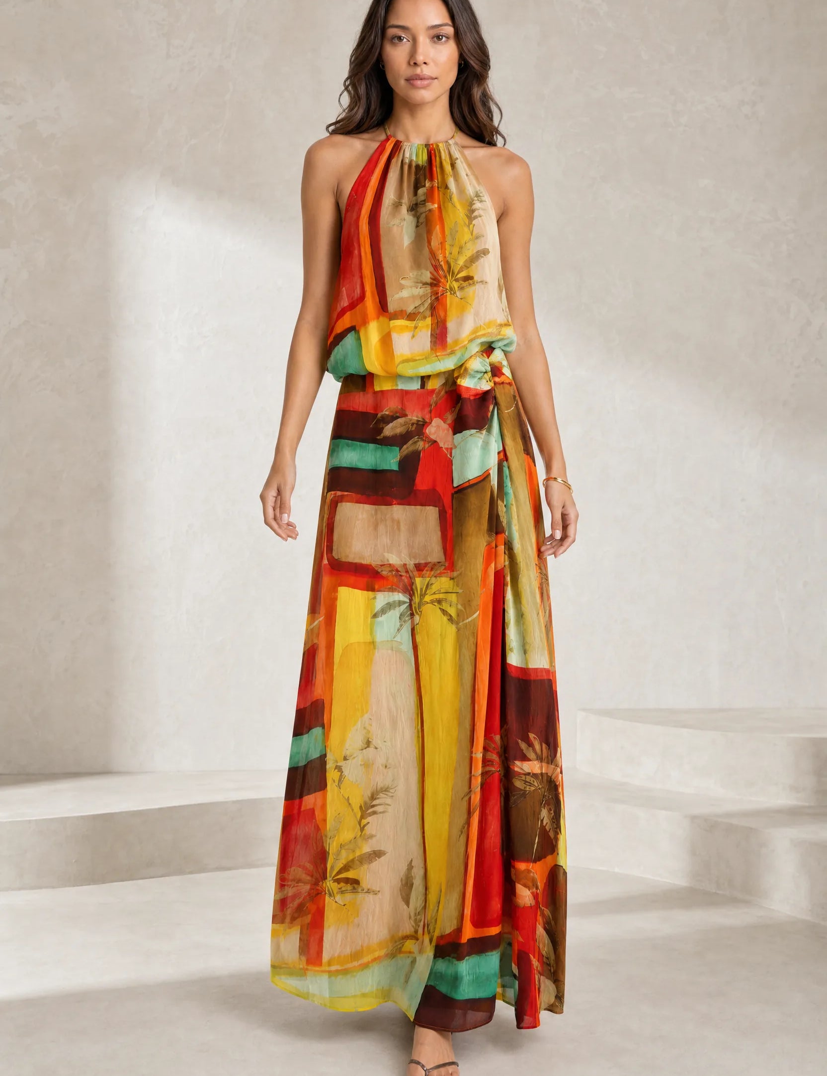Robe longue orange col licou | Lounelle Paris