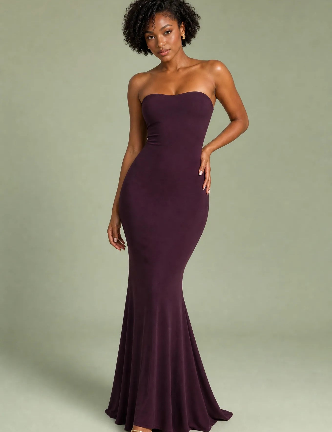 Robe longue prune bustier dos nu | Vue de face | Lounelle Paris
