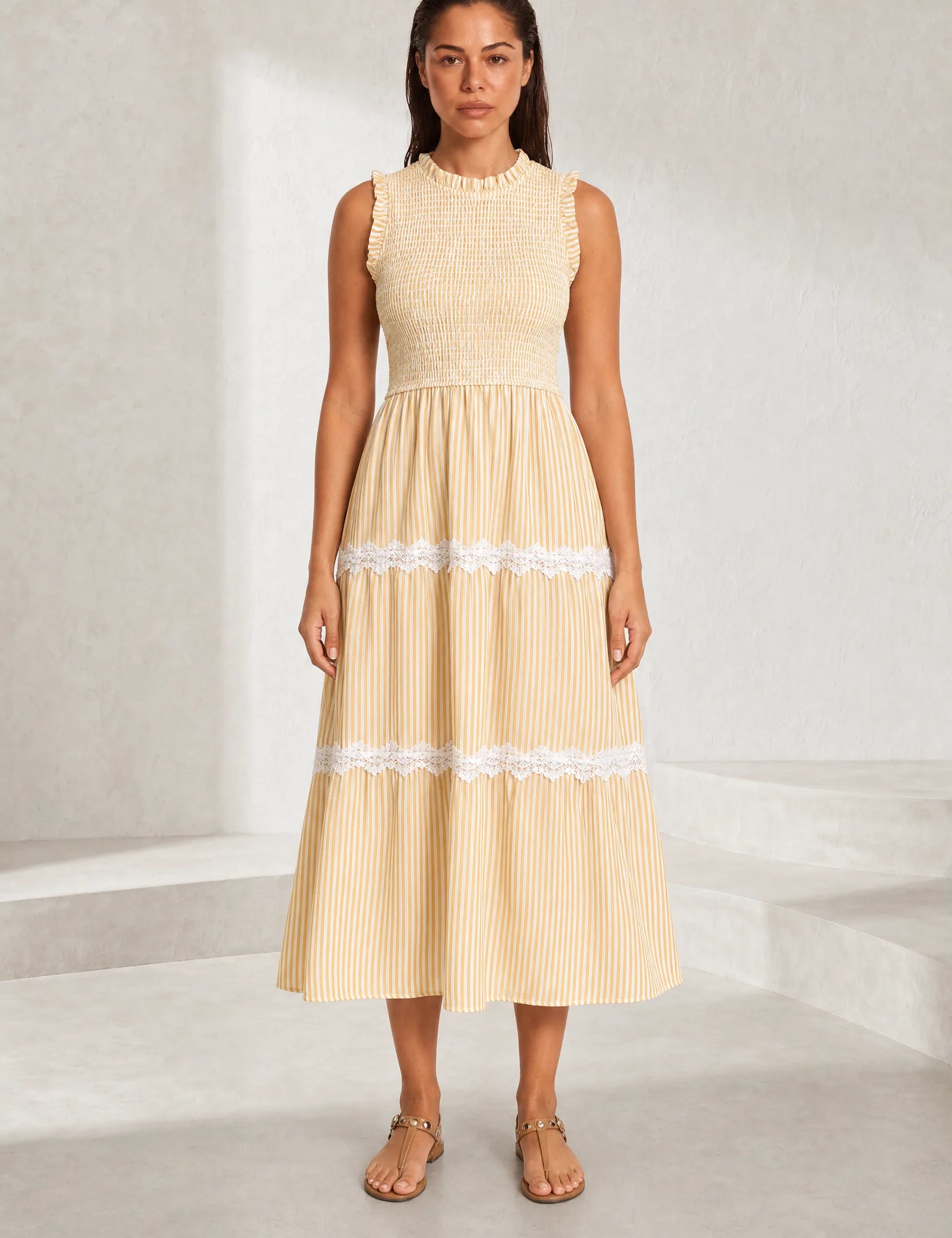 Robe longue rayée smockée | Lounelle Paris