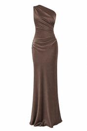 Robe longue satinée à une épaule | Lounelle Paris