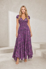 Robe longue smockée à imprimé floral