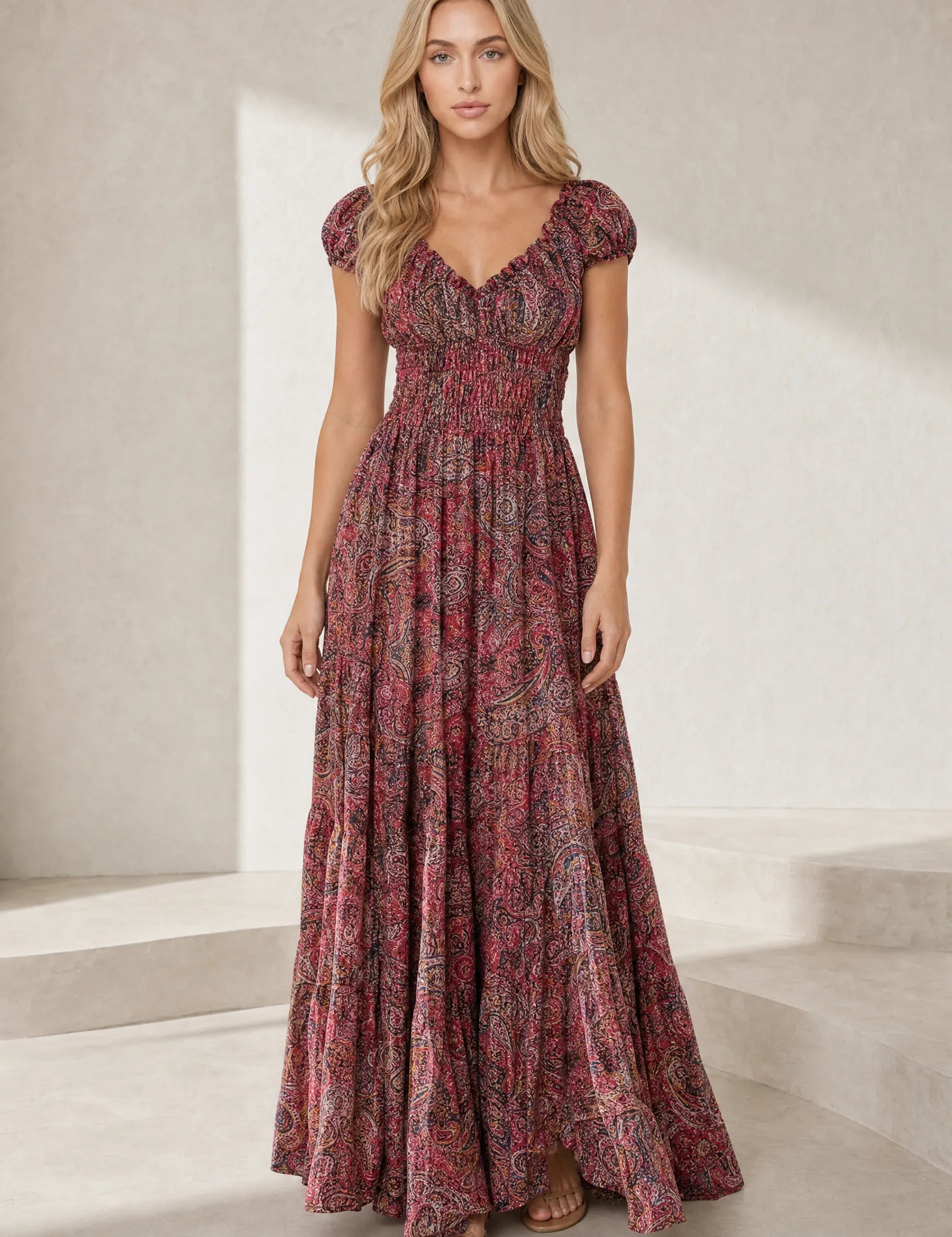 Robe longue smockée à imprimé floral | Lounelle Paris