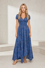 Robe longue smockée à imprimé floral