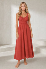 Robe longue smockée dos nu