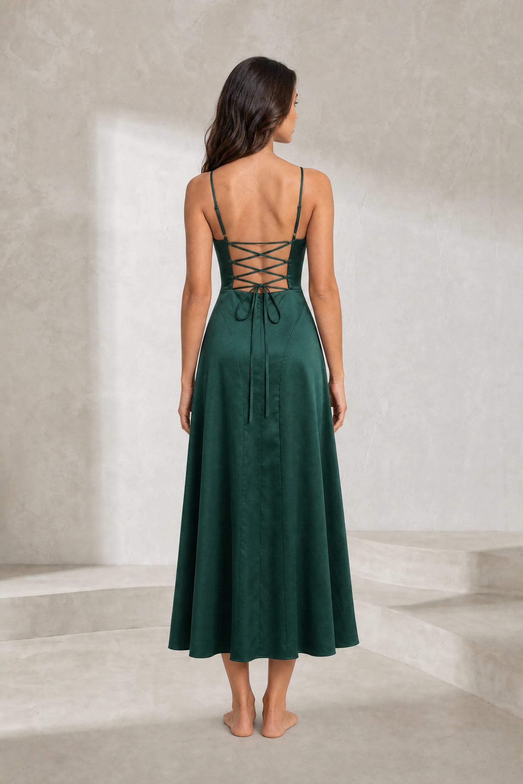 Robe longue vert foncé dos lacé | Lounelle Paris