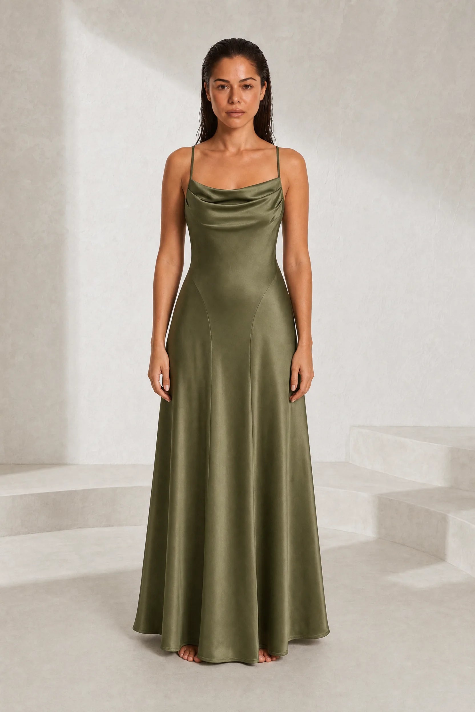Robe longue vert militaire dos lacé | Lounelle Paris