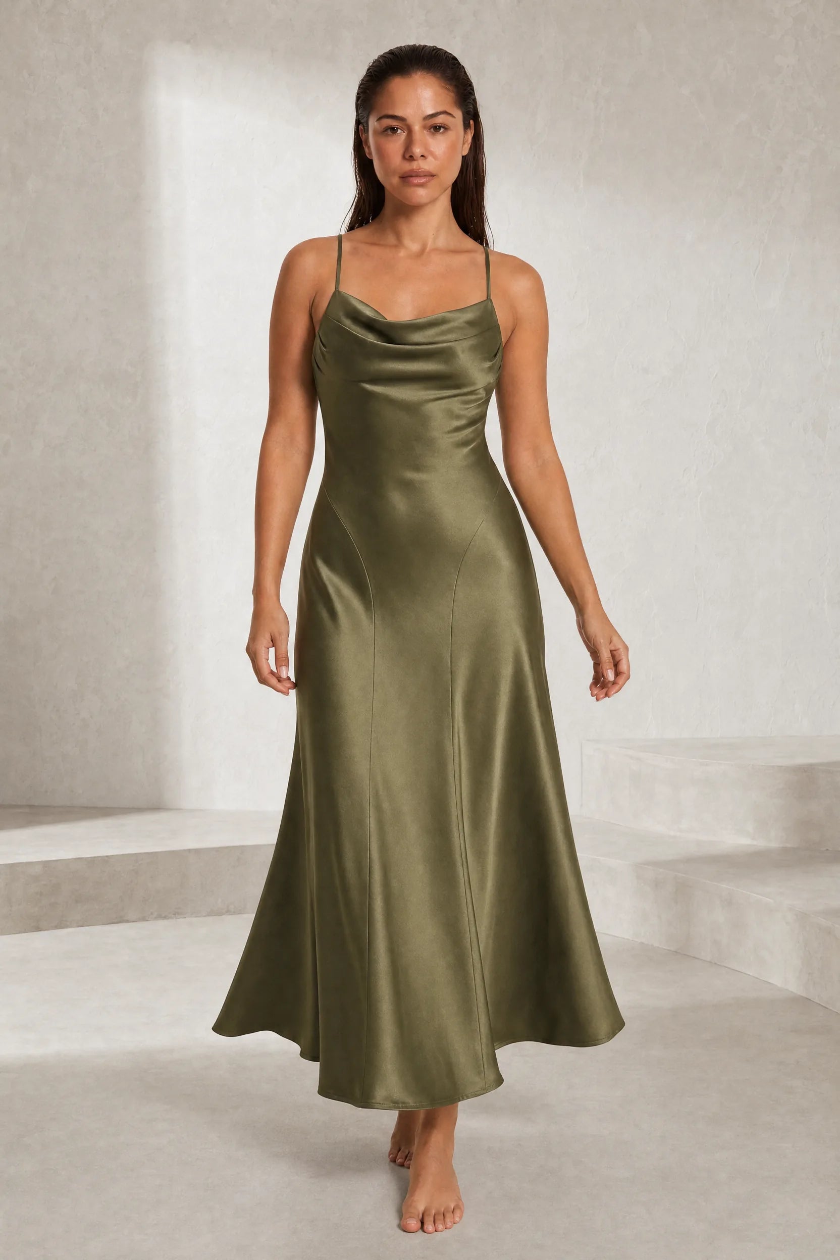 Robe longue vert militaire dos lacé | Lounelle Paris