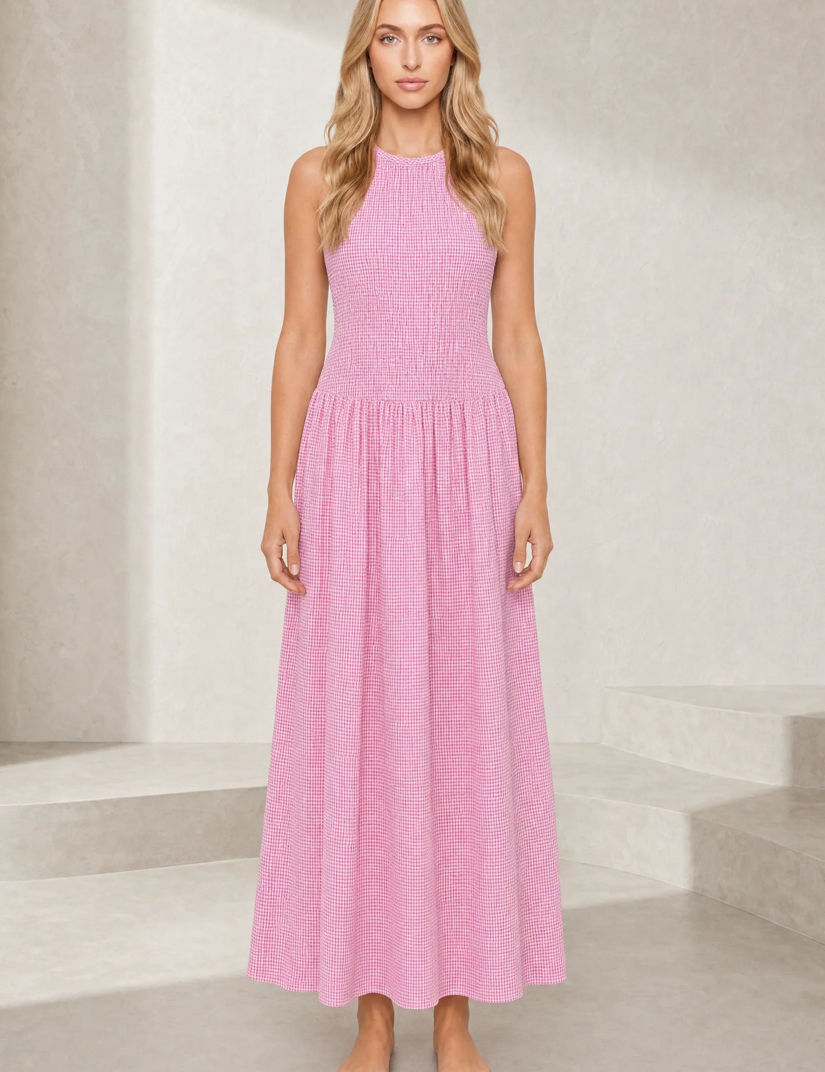Robe longue vichy smockée | Lounelle Paris