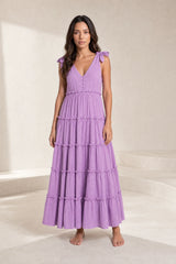 Robe longue violette à bretelles