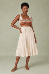 Smock midi-jurk met bandjes