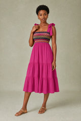 Smock midi-jurk met bandjes