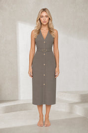 Robe midi col V ceinturée | Lounelle Paris