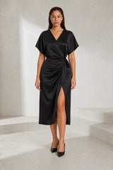 Robe midi portefeuille met V-hals