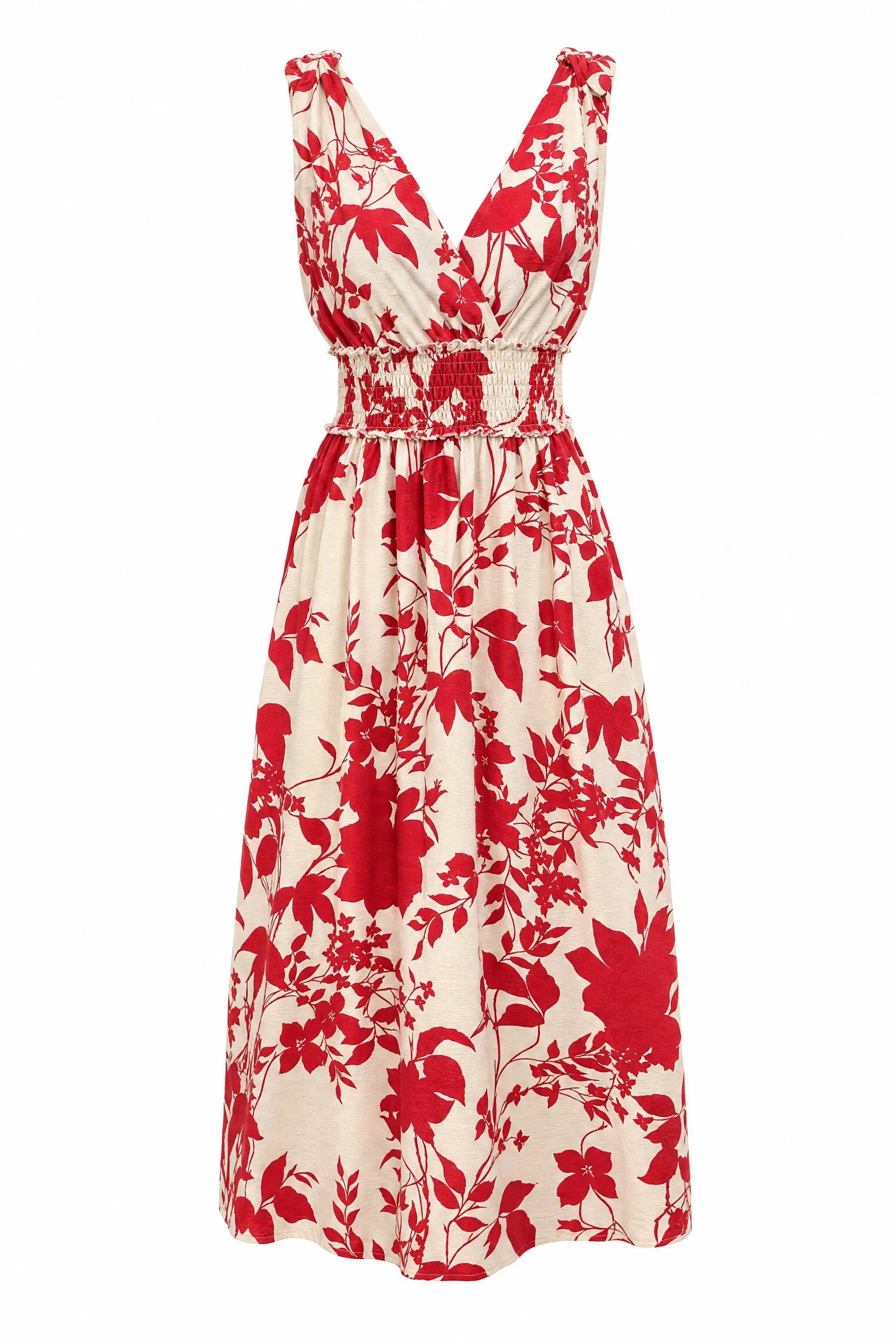 Robe midi rouge fleurie dos nu | Lounelle Paris