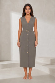 Robe noire col V ceinturée | Lounelle Paris