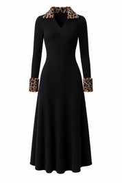 Robe noire col V léopard | Lounelle Paris