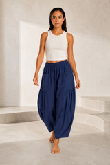 Pantalon large taille haute plissé
