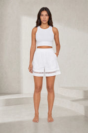 Short blanc brodé taille haute | Lounelle Paris