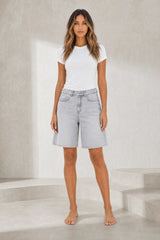 Short denim ample taille mi-haute