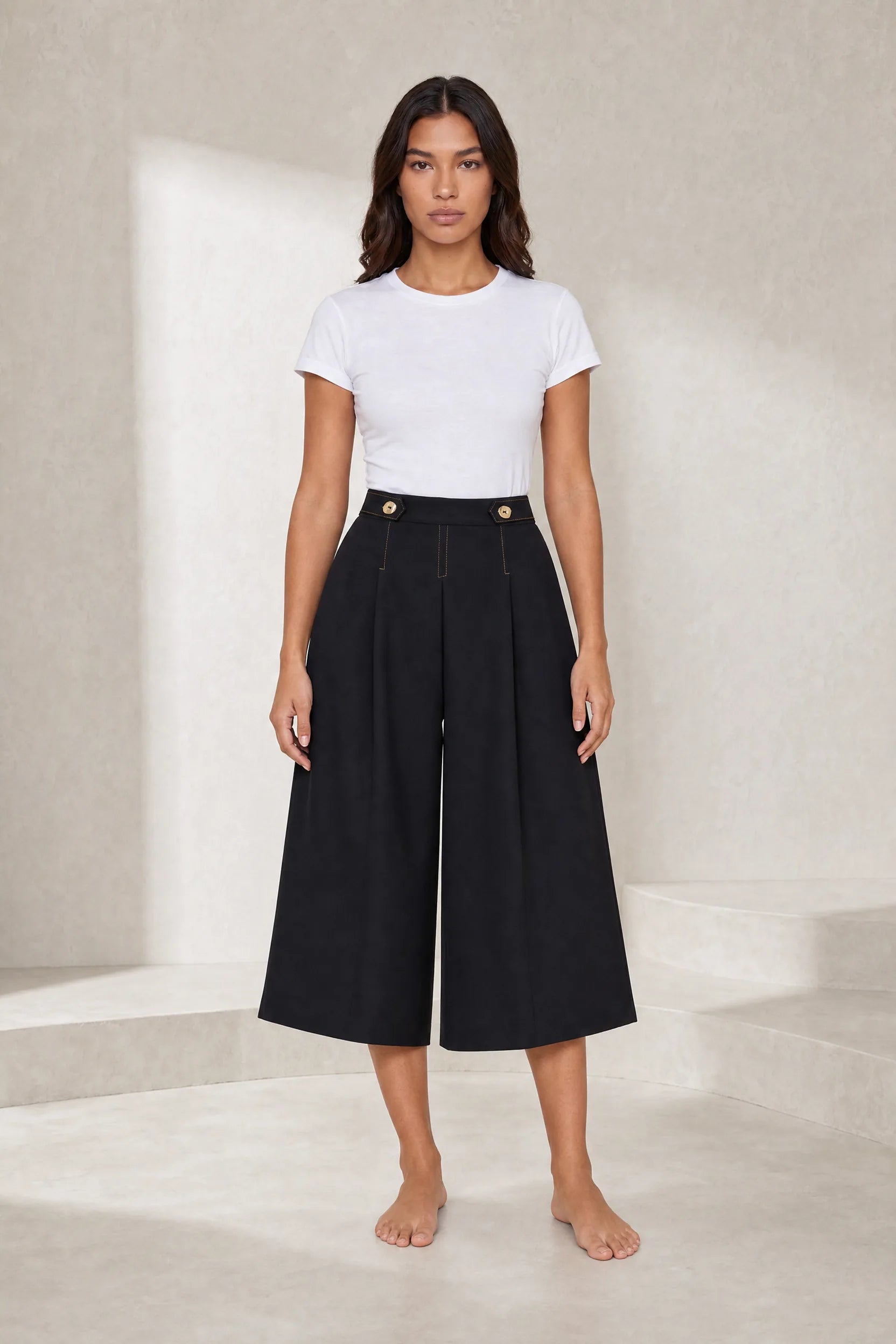 Short jupe-culotte noir taille haute | Lounelle Paris