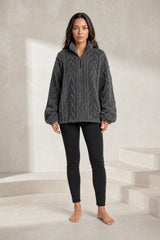 Sweat pelucheux col montant zippé