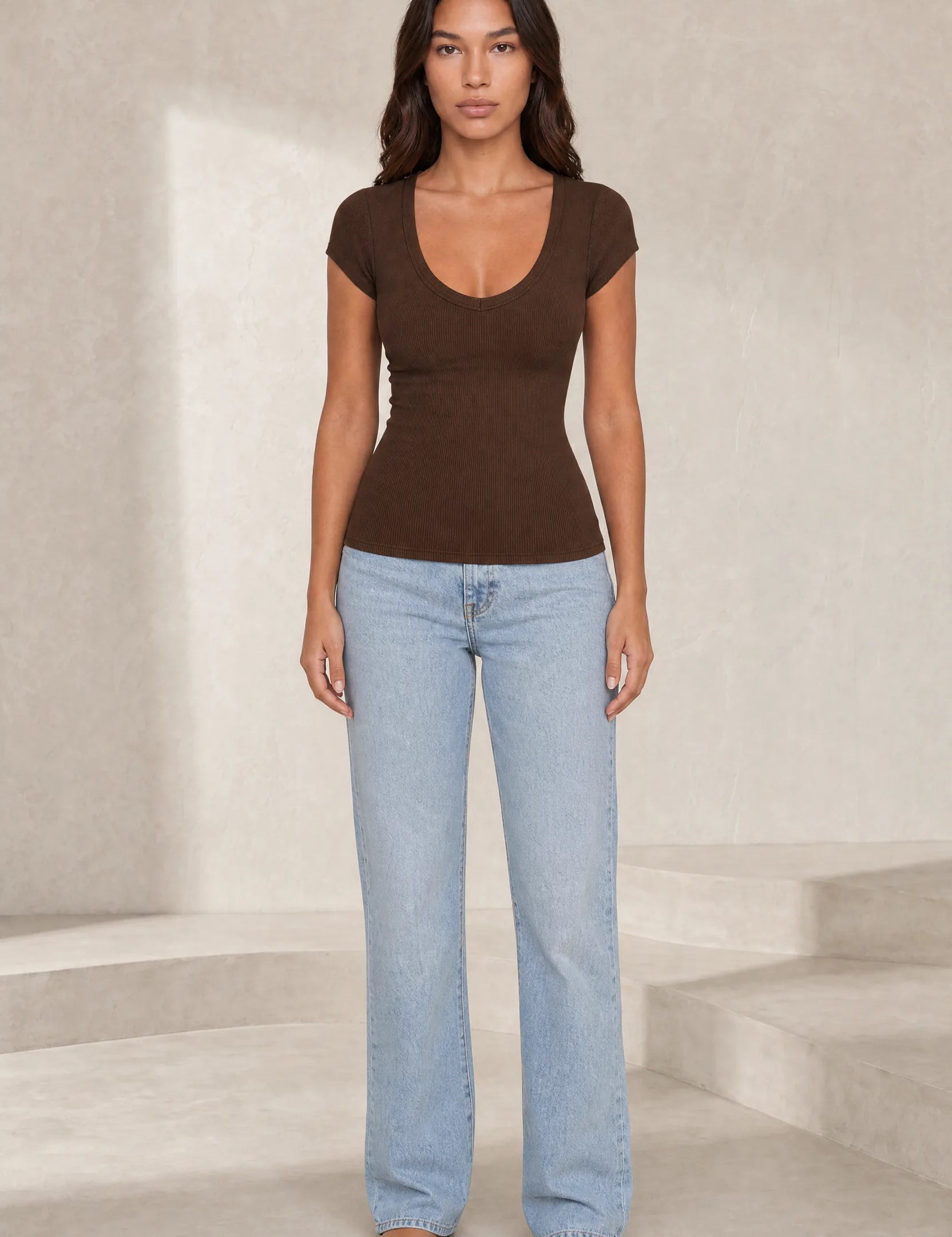 T-shirtmaille côtelée col V | Lounelle Paris