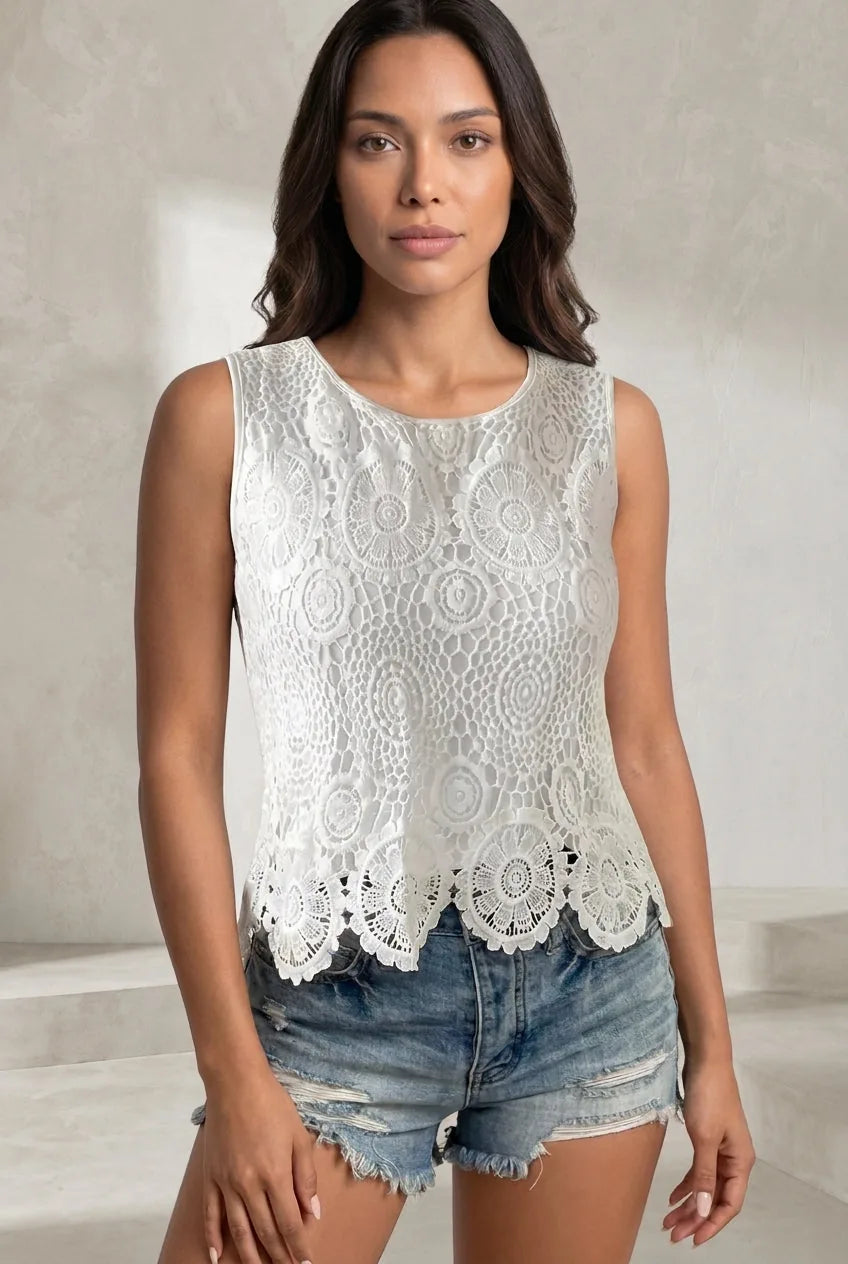 Top en dentelle bretelles larges | Lounelle Paris