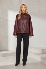 Veste en cuir ample col montant