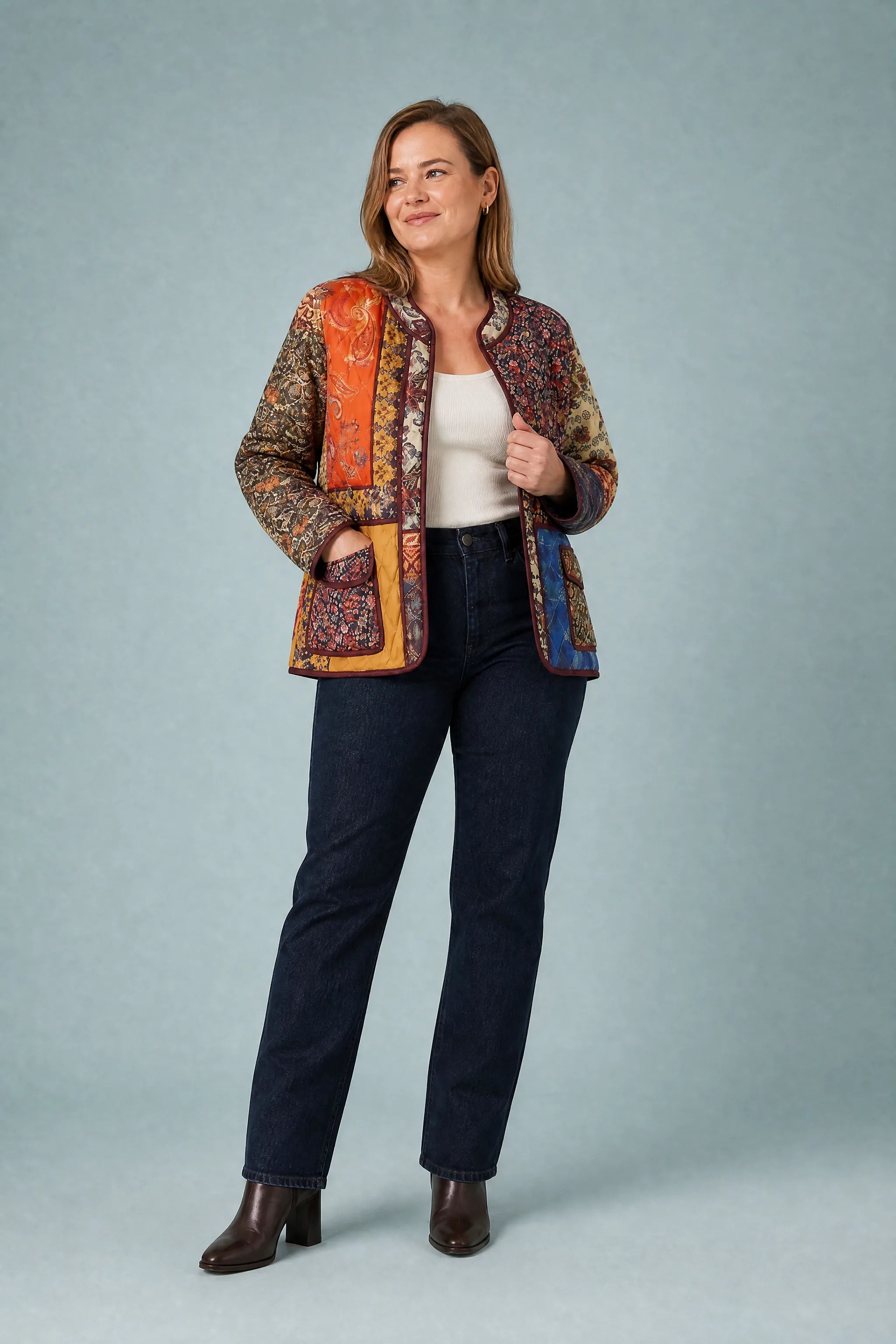 Veste matelassée patchwork coupe ample | Porté sur une autre silhouette | Lounelle Paris